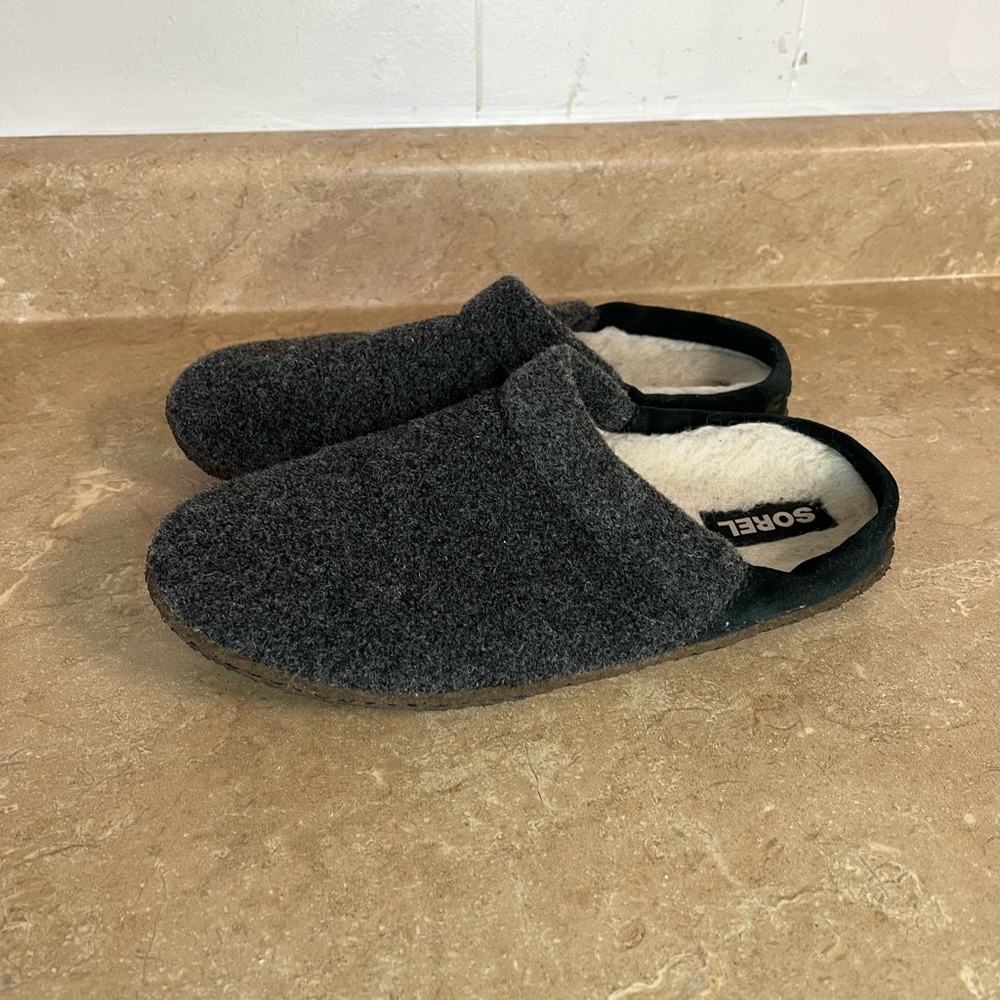 Women’s Sorel Dark Gray Wool Slip-On Mules